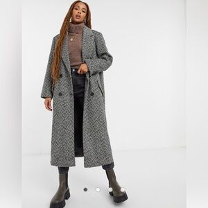 ASOS Design herringbone dad coat in mono long coat trench